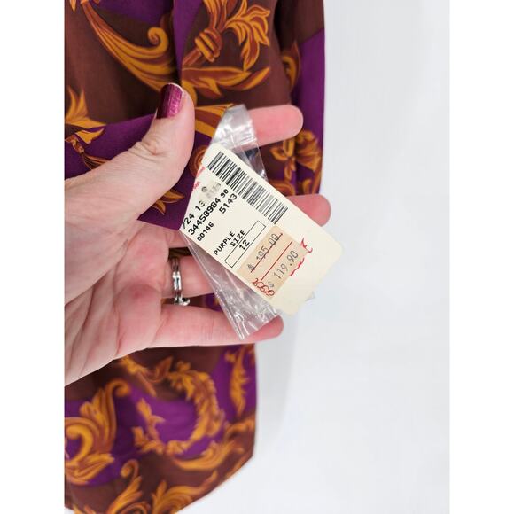Alfred Sung Womens Sz 12 Long Sleeve Button Up 100% Silk Blouse Purple Gold VTG - Picture 2 of 5